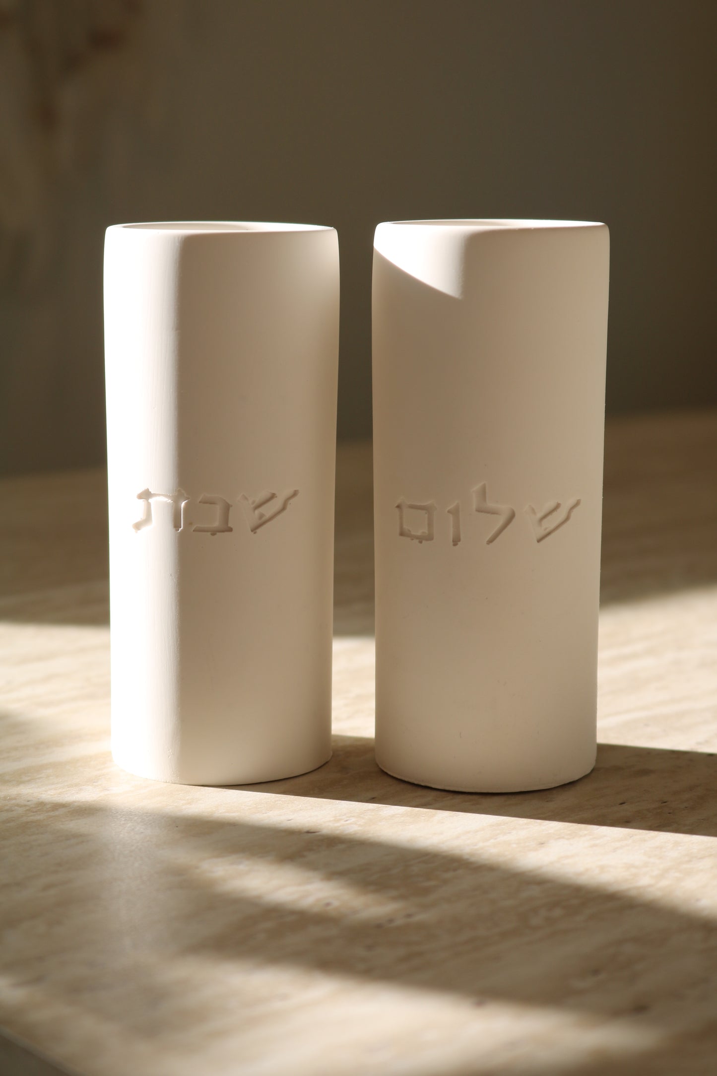 Shabbat Candle Holders | Hebrew Blessing | Minimal Stone Judaica Decor (Copy)