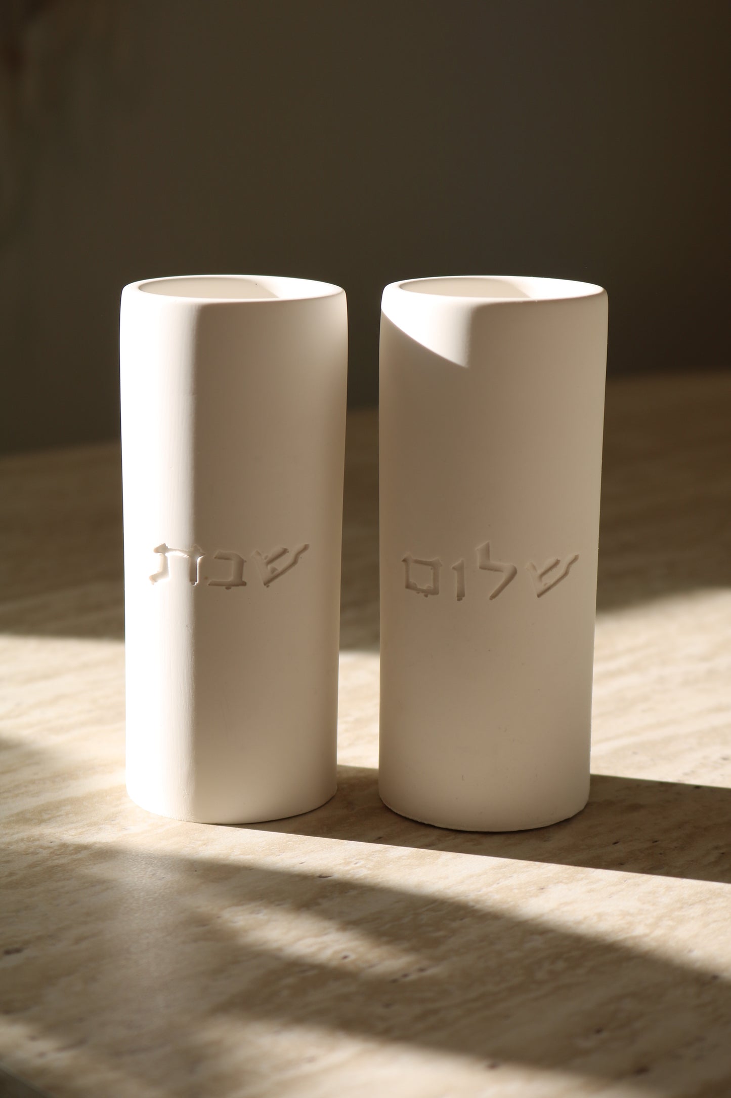 Shabbat Candle Holders | Hebrew Blessing | Minimal Stone Judaica Decor (Copy)