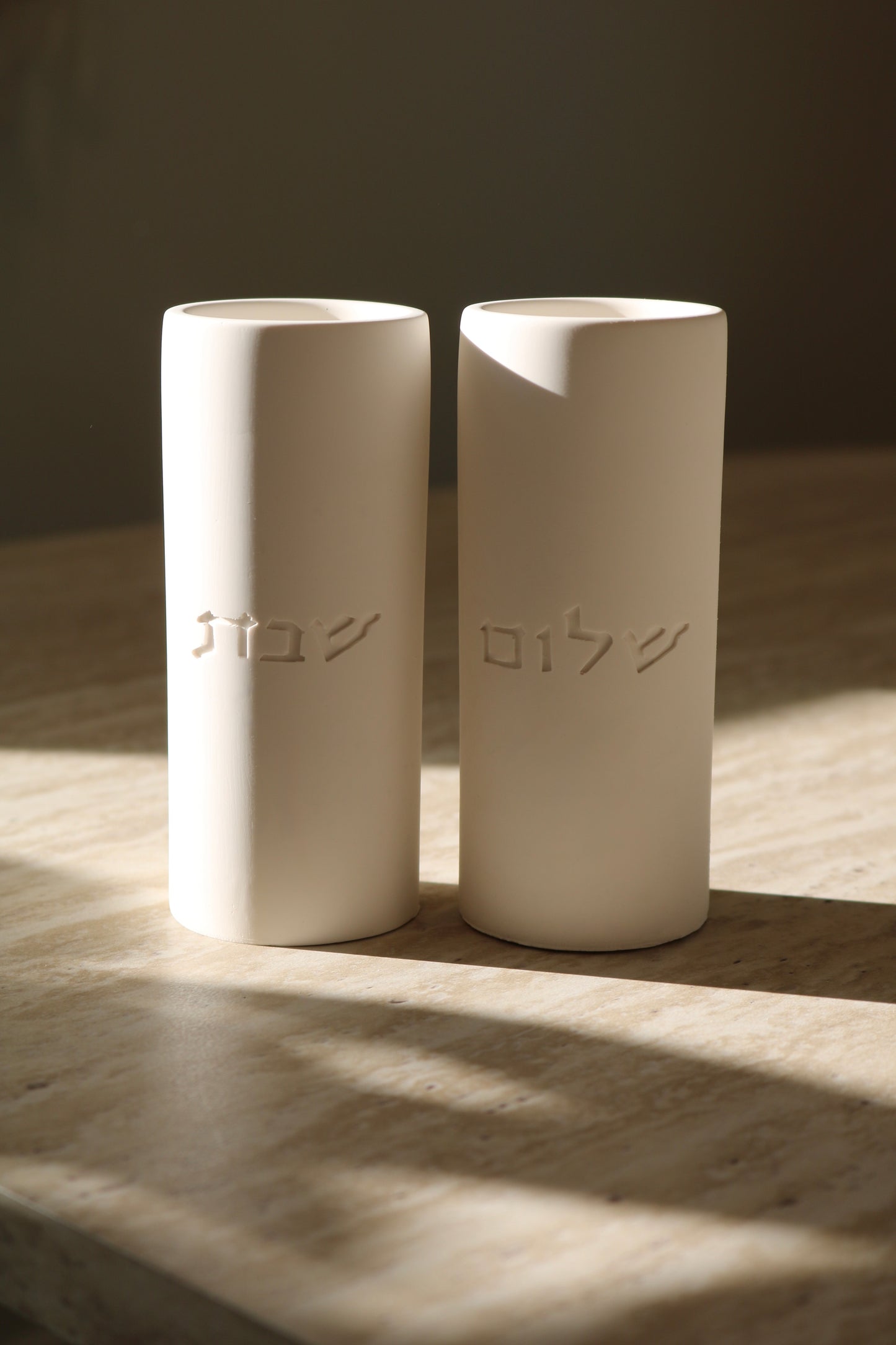 Shabbat Candle Holders | Hebrew Blessing | Minimal Stone Judaica Decor (Copy)